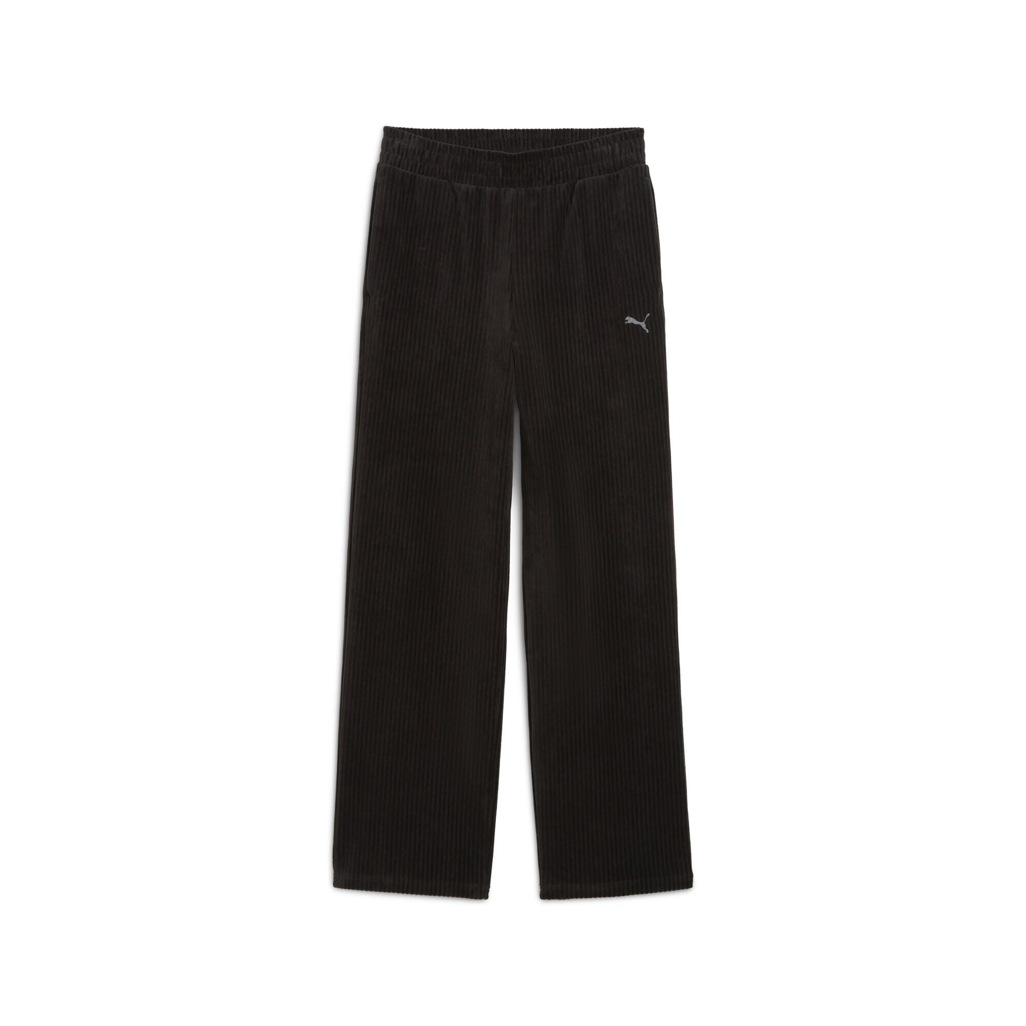 Damskie spodnie Essentials Elevated Velour Rib z prostymi nogawkami PUMA Black