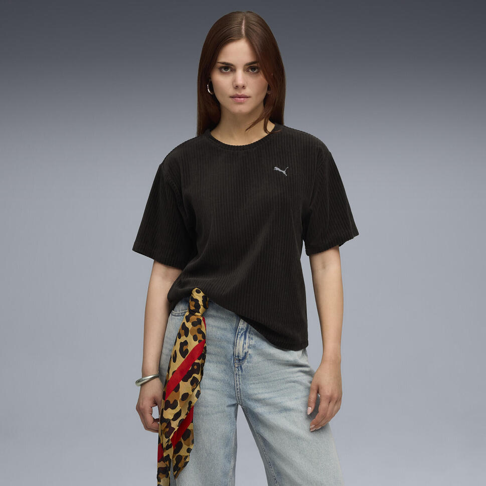 Damska koszulka Essentials Elevated Velour Rib o luźnym kroju PUMA