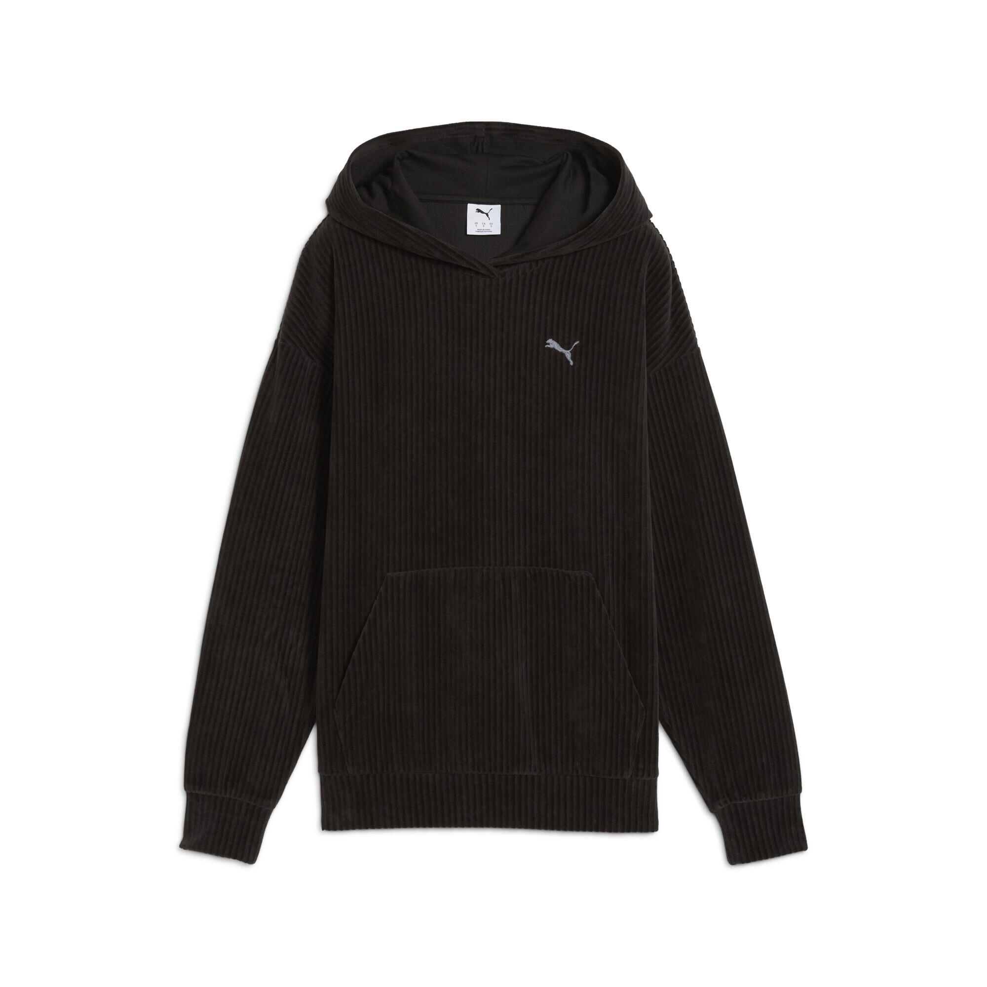 Damska bluza z kapturem Essentials Elevated Comfort Velour Rib PUMA Black