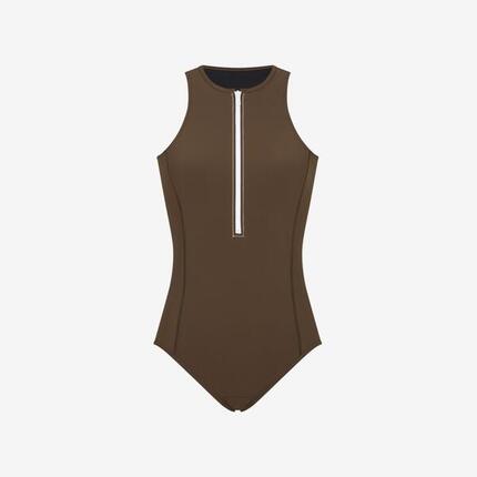 Premium Damen Badeanzug mit Reißverschluss zum Schwimmen, Surfen,Kiten – Braun