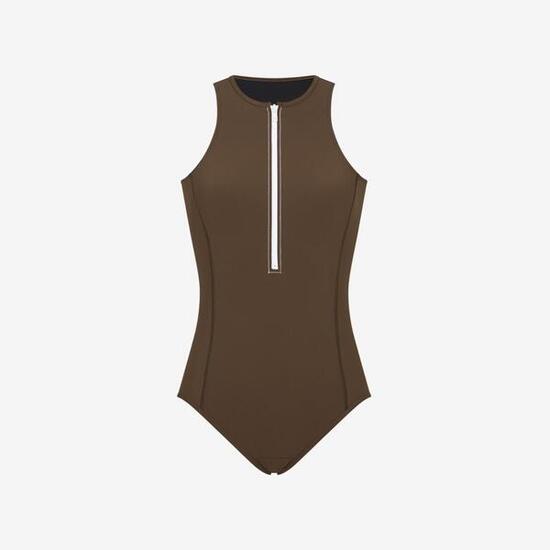 Premium Damen Badeanzug mit Reißverschluss zum Schwimmen, Surfen,Kiten – Braun