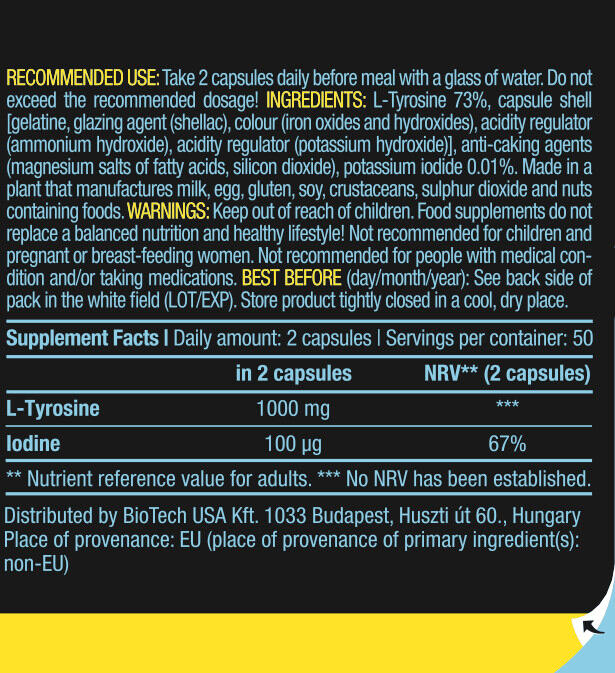L-Tyrosine 1000mg - 100 capsules Biotech USA 3/5