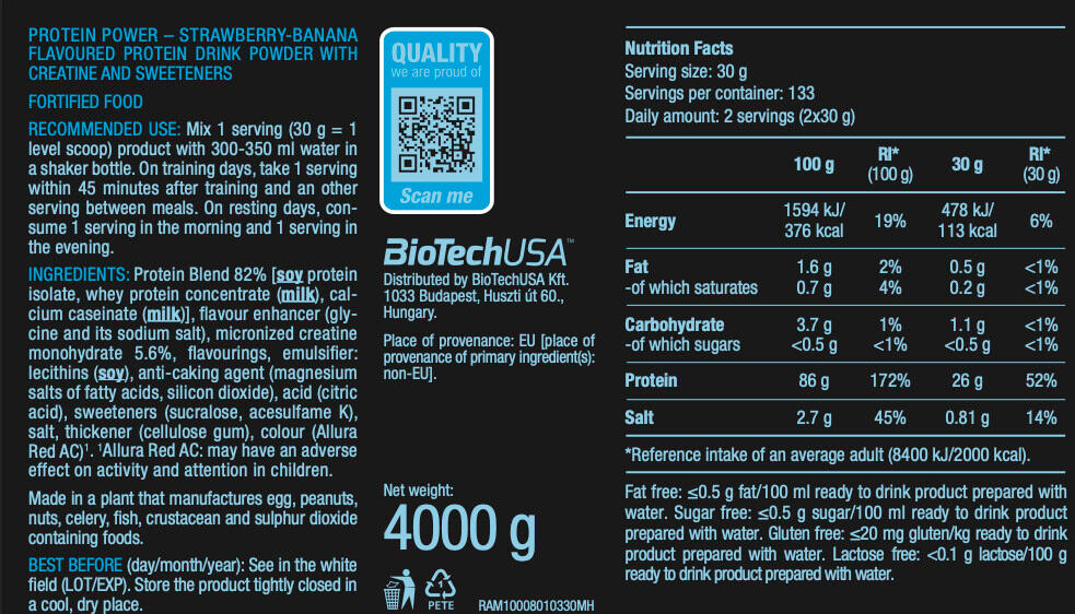 Protéine multi-sources - Protein Power - Fraise Banane 3/4