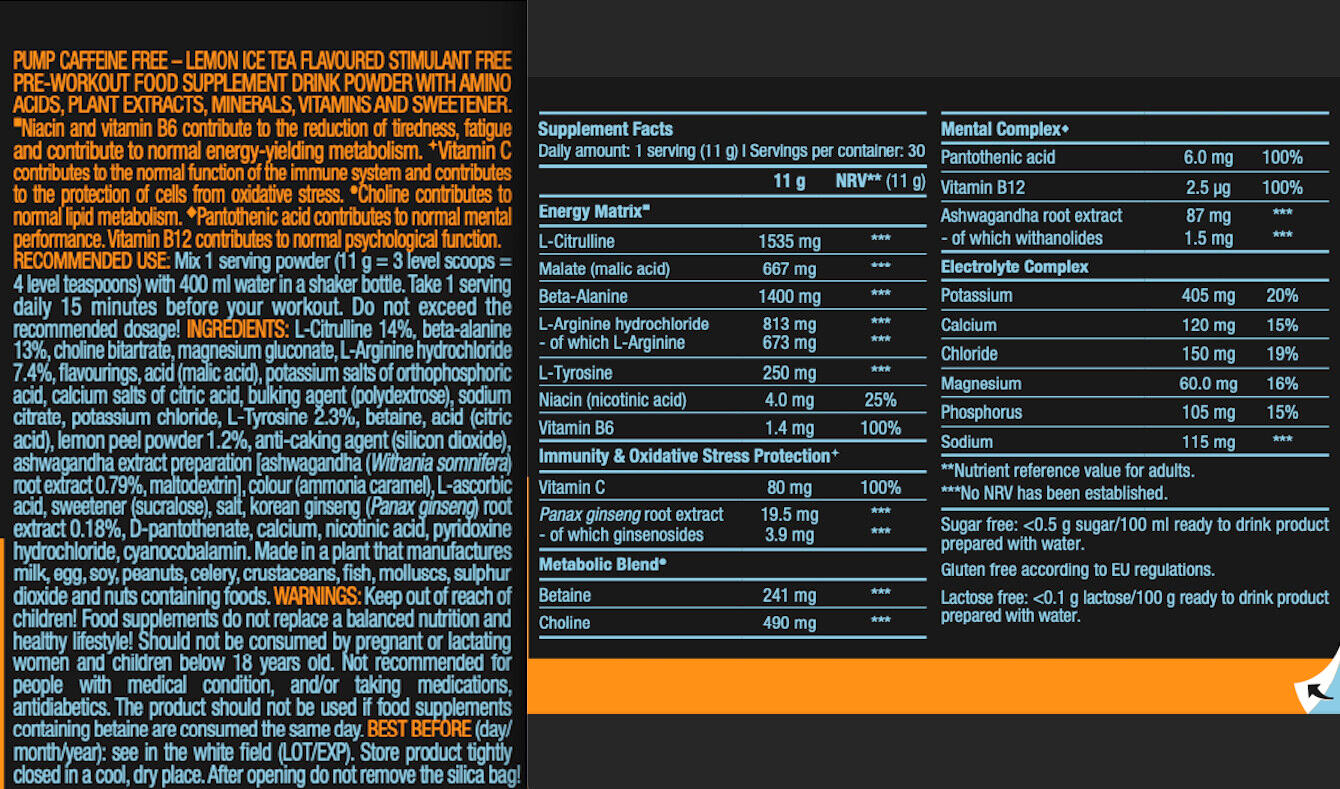 Pre-workout - Pump Caffeine Free - Thé Glacé au Citron 330g 3/3