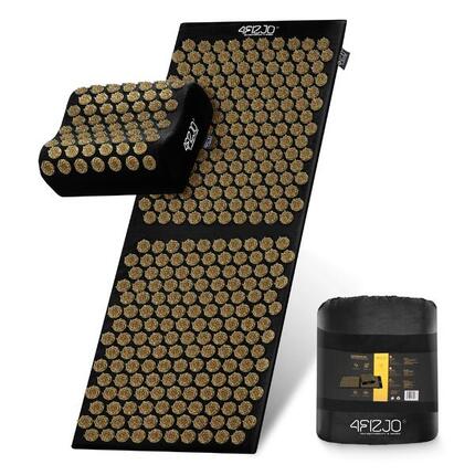 Duża mata do akupresury terapeutyczna 4FIZJO ERGO XL z poduszką czarno-złota