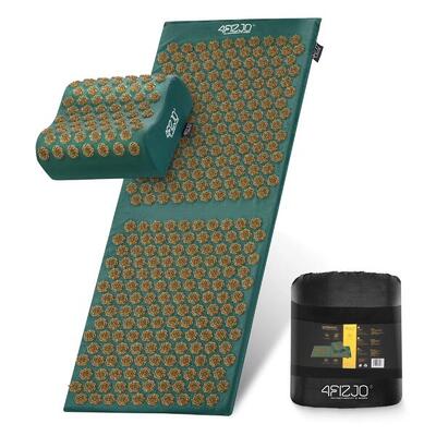 Duża mata do akupresury terapeutyczna 4FIZJO ERGO XL z poduszką zielono-złota