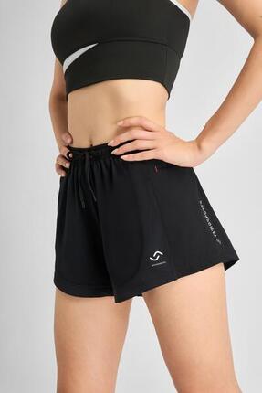 2-in-1 Sportshorts Damen mit Handy-Tasche & Innenhose Schwarz