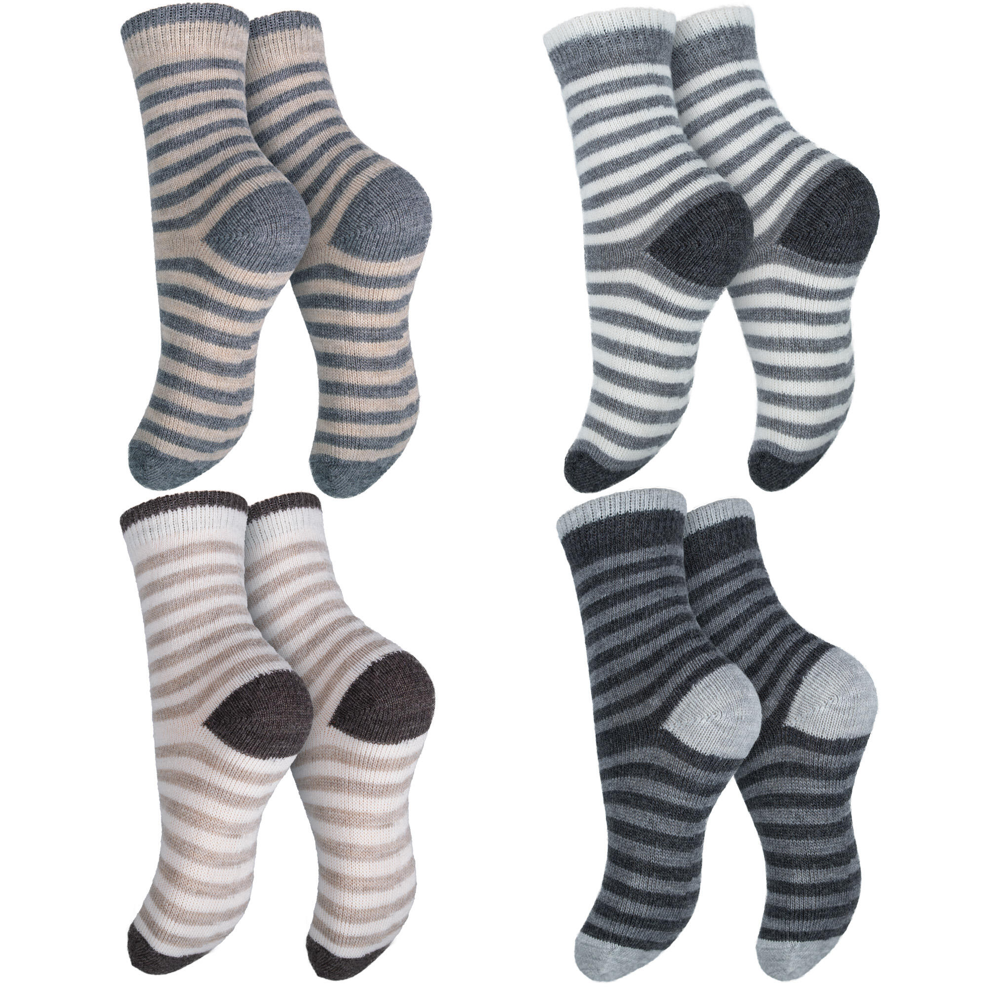 Jungen Mädchen Wintersocken Kinder Ringelsocken Alpakawolle warm weich 4er Pack 4/7