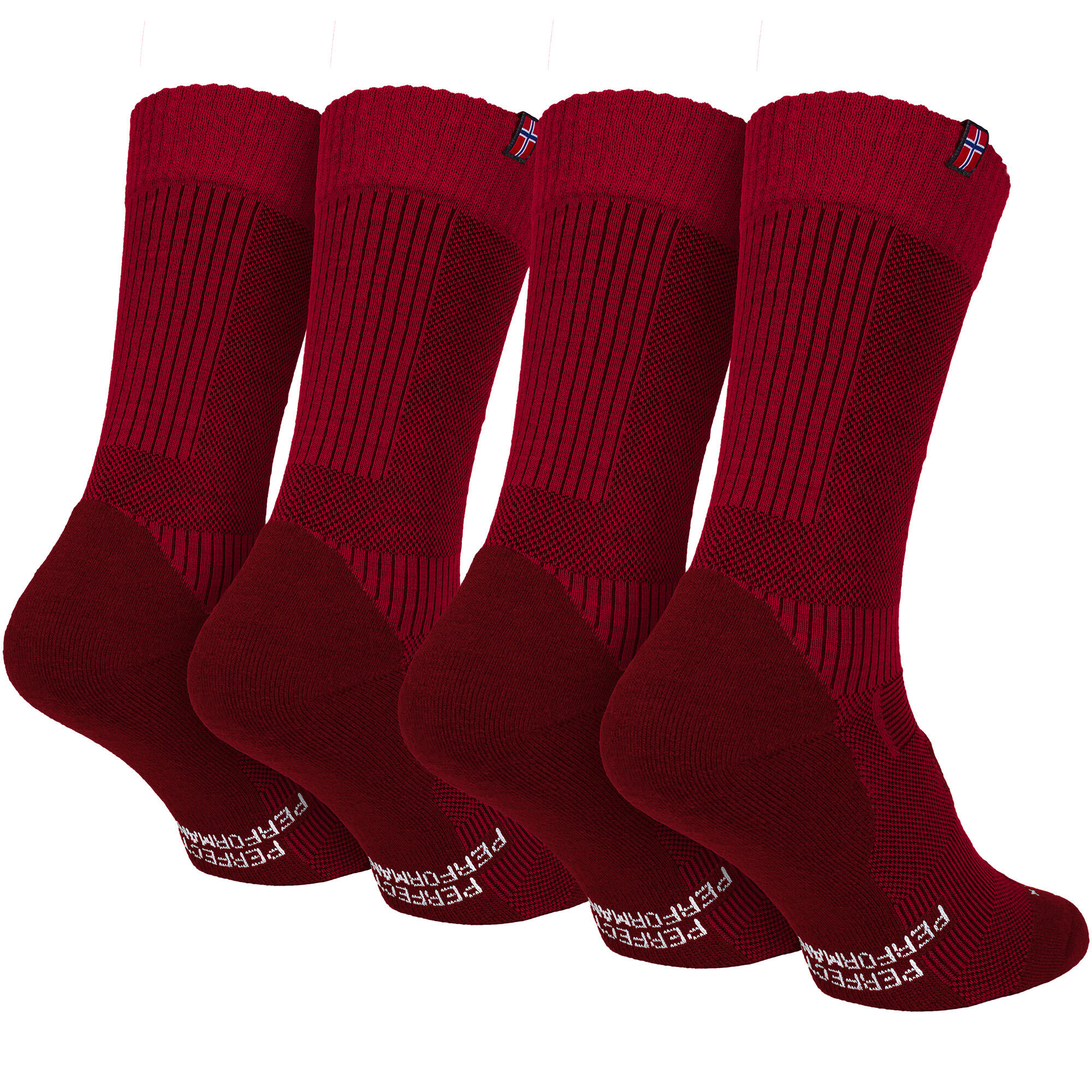 2 Paar Merino Wandersocken für Damen & Herren: Gepolstert - Rot 35/38 4/7