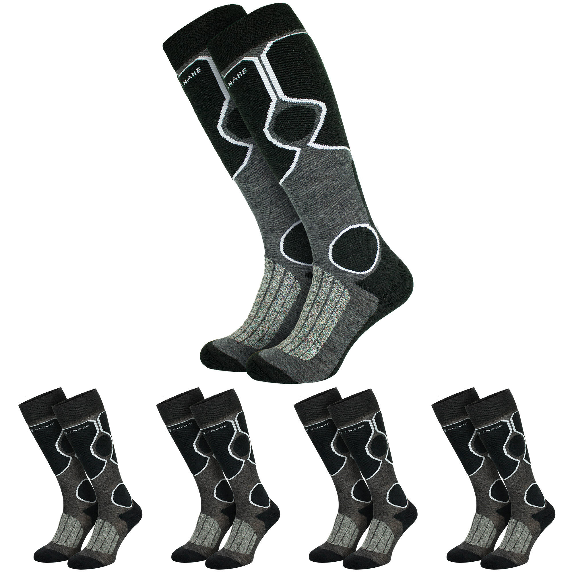 BLACK SNAKE 4 Paar Funktionssocken | Skisocken| Damen & Herren | Schwarz/Anthrazit