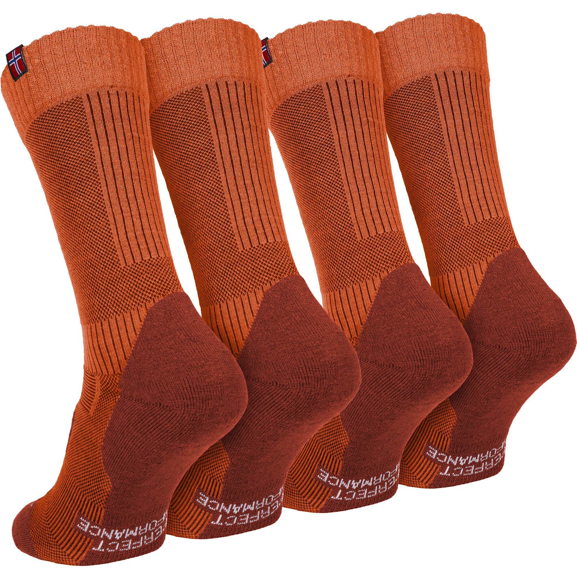 2 Paar Merino Wandersocken für Damen & Herren: Gepolstert - Orange 35/38 3/7