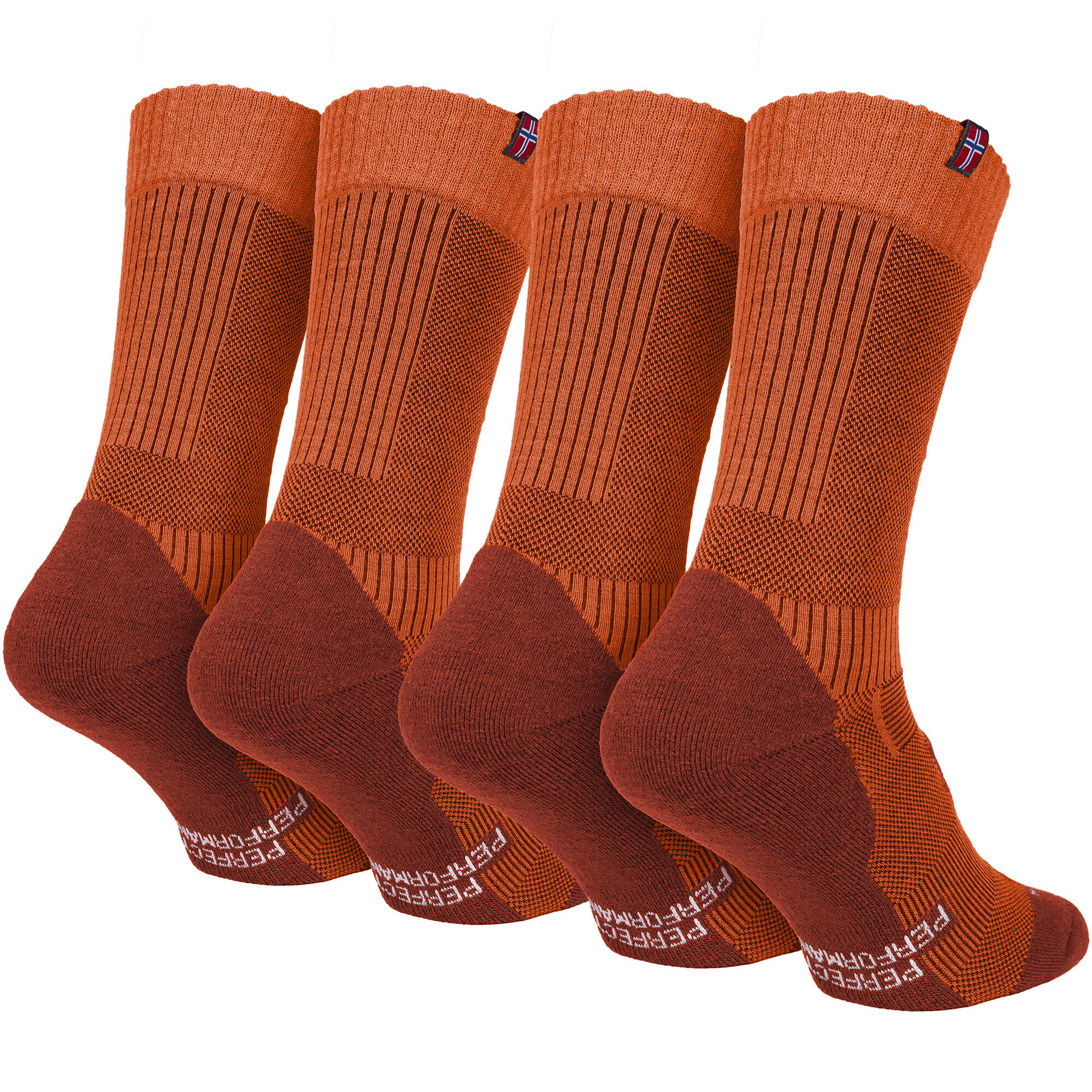 2 Paar Merino Wandersocken für Damen & Herren: Gepolstert - Orange 35/38 4/7