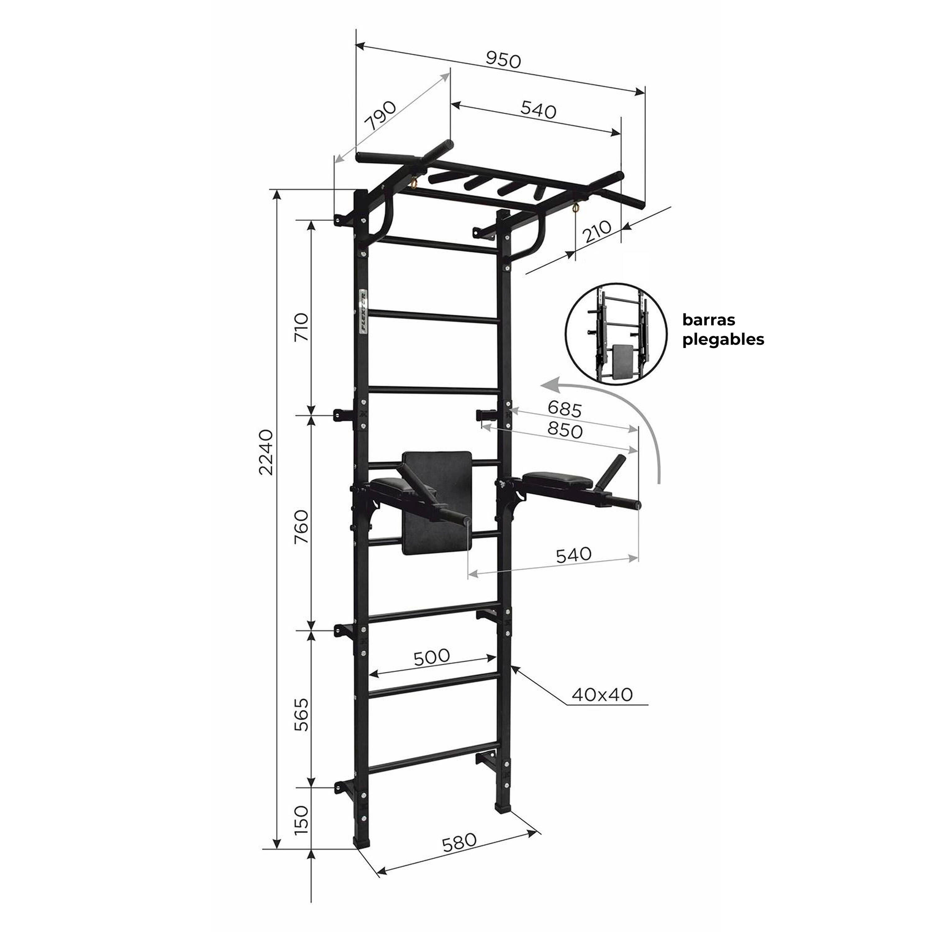 Gimnasio para Adultos de Pared con Espaldera 230*60*62.5 cm 3/7