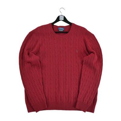 Seconda Mano - Maglione rosso a maglia intrecciata da uomo - Stato eccellente