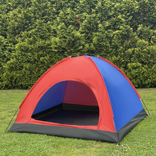 Cort camping 4 persoane, plasa pentru insecte rosu/albastru, 190x190x23 cm