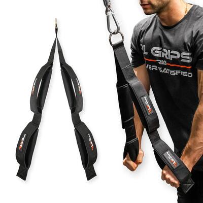 Lang triceps touw voor boven- en onderkatrol met 2 standen, 4 gewatteerde grepen