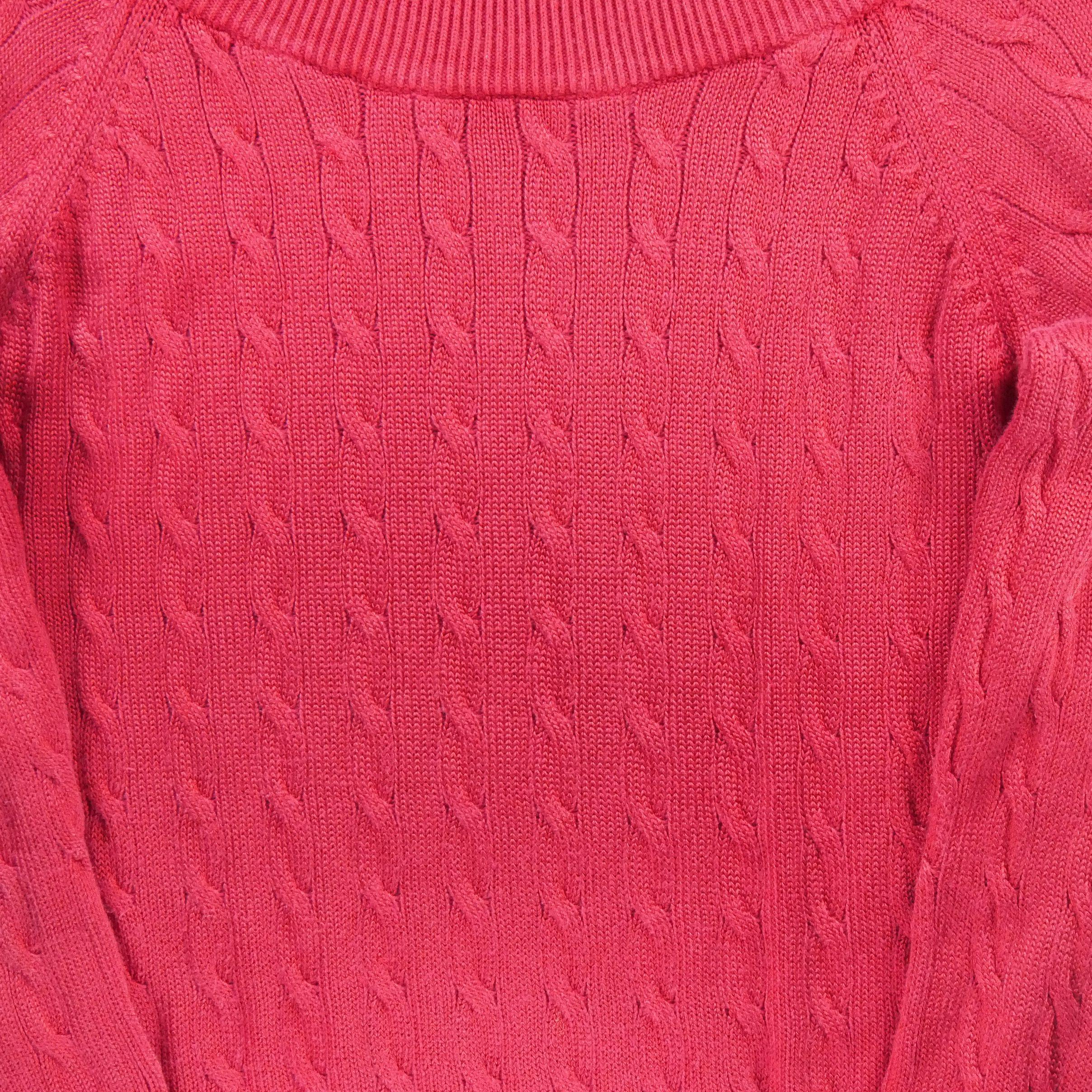 Women's Red Cable Knit Sweater 3/6