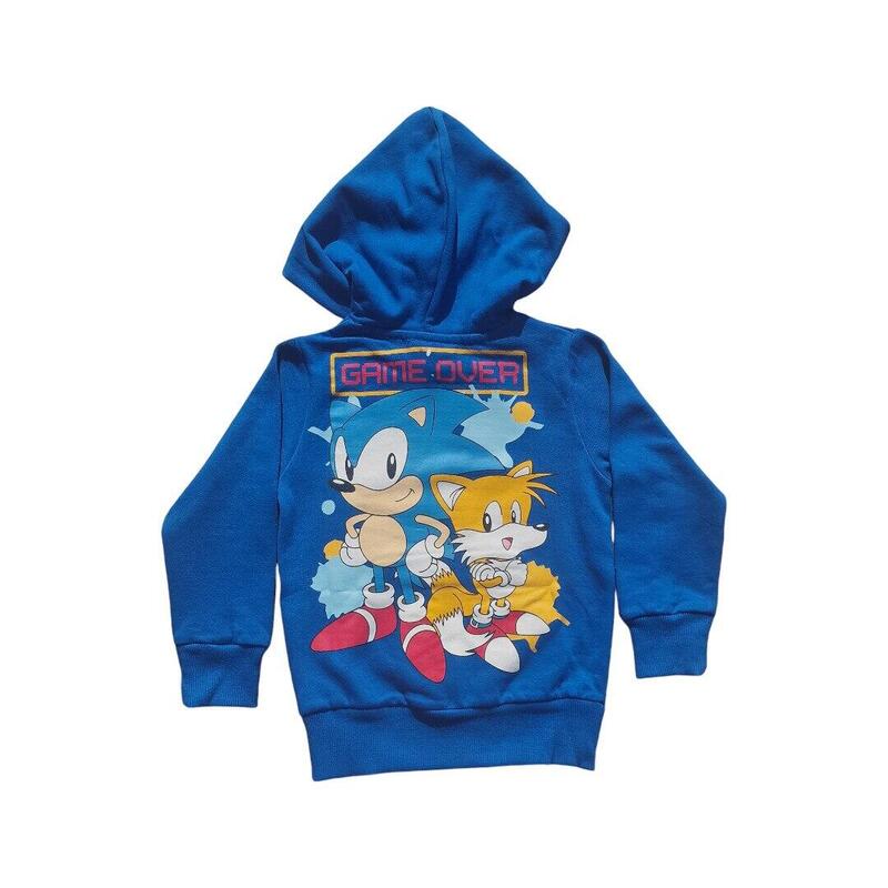 Hanorac baieti cu buzunare frontale si gluga, bumbac, albastru, Sonic