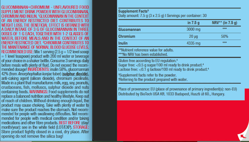 Fibra alimentare - Glucomannan + Chromium - Gusto neutro 225g 3/5