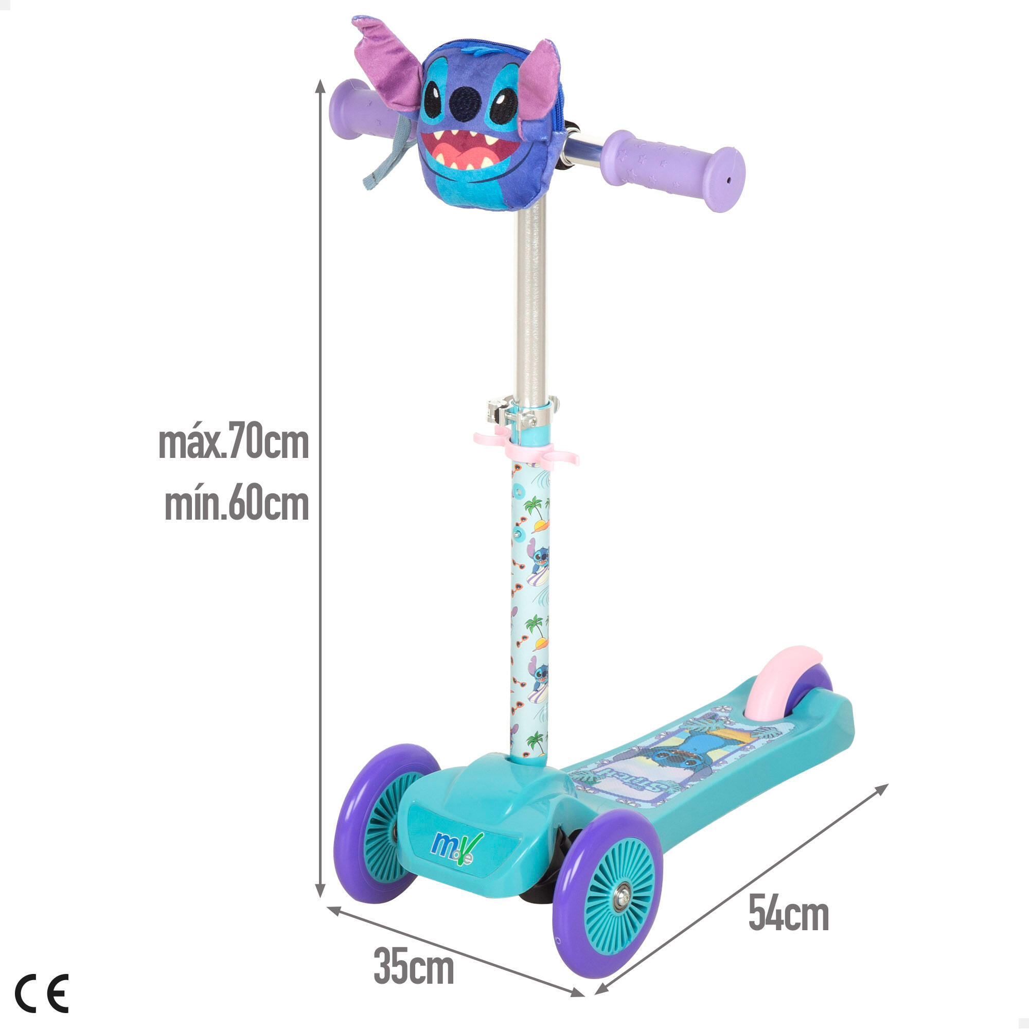 Stitch Patinete infantil de 3 rodas com bolso frontal 4/7