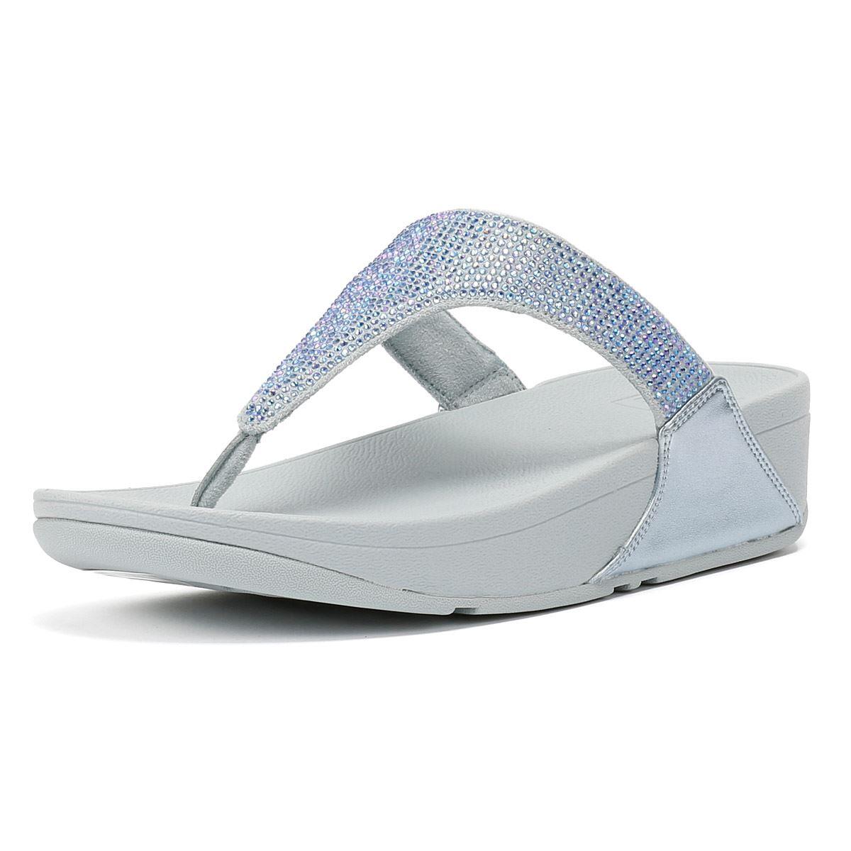 Lulu Crystal Embellished Womens Poolside Slip On Toe Post Sandals 3/7