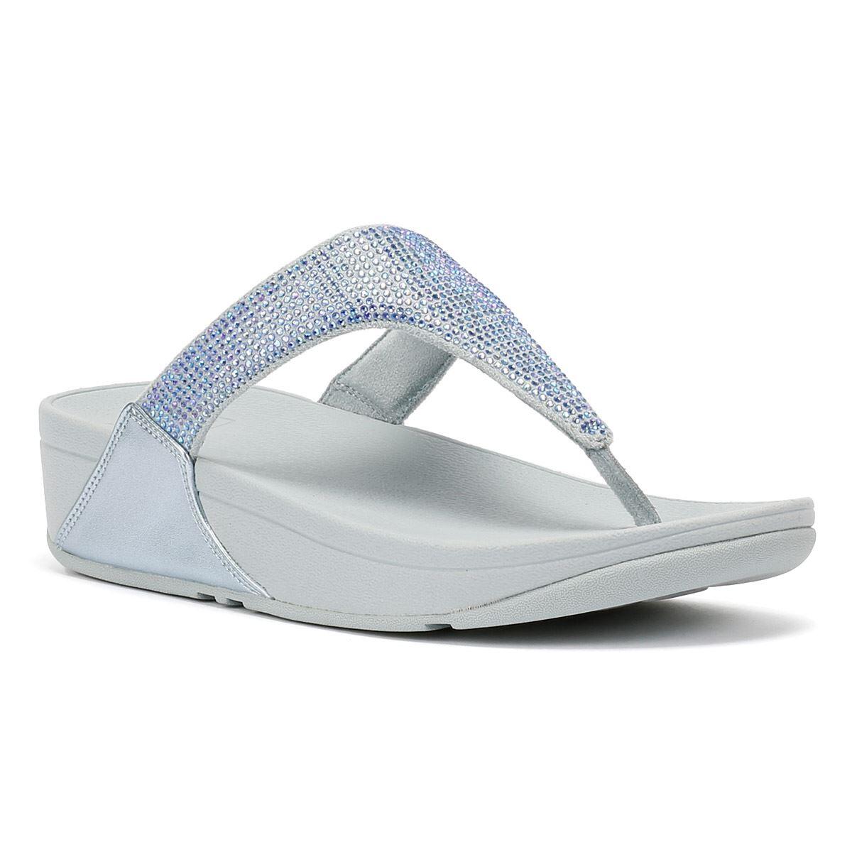 Lulu Crystal Embellished Womens Poolside Slip On Toe Post Sandals 2/7