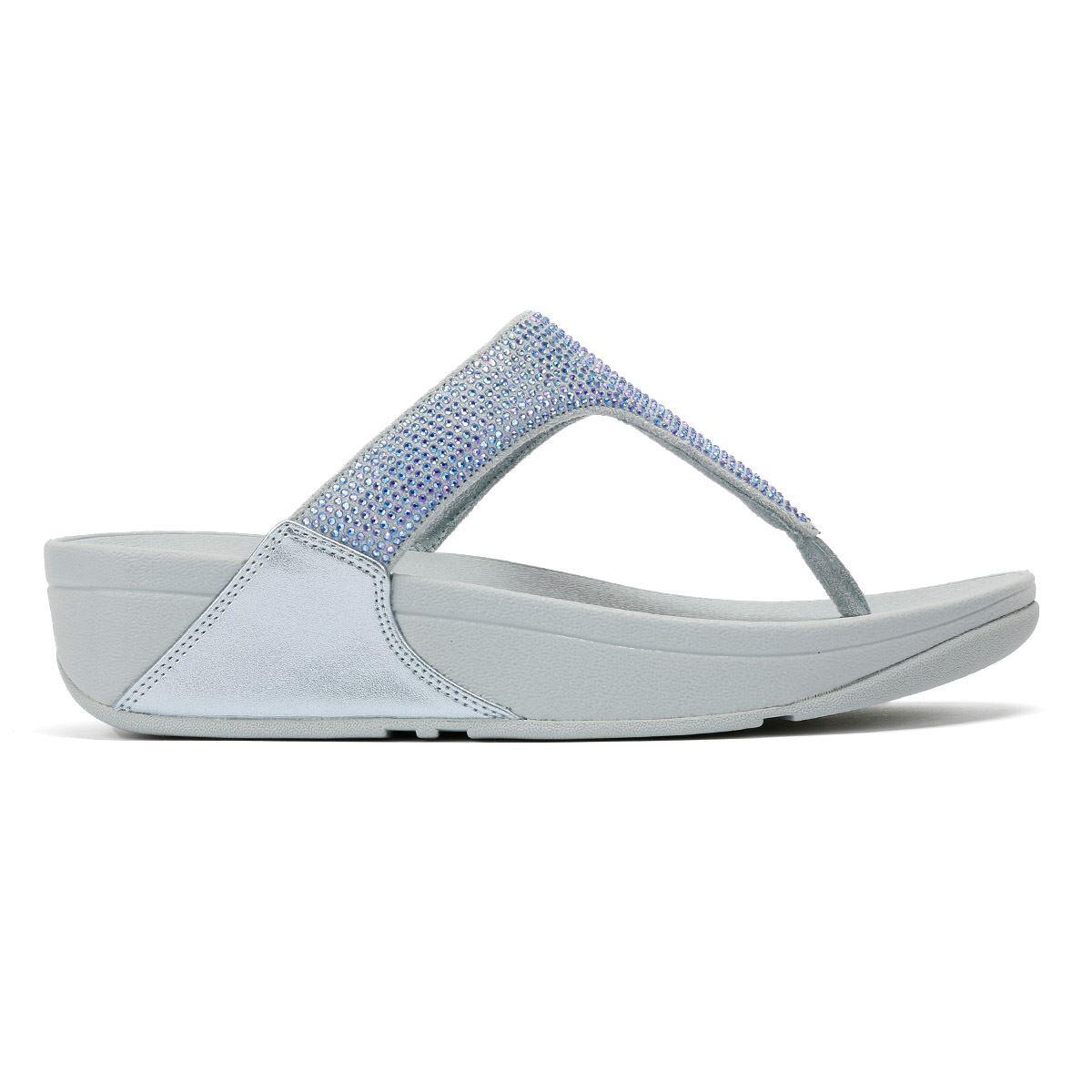 Lulu Crystal Embellished Womens Poolside Slip On Toe Post Sandals 5/7