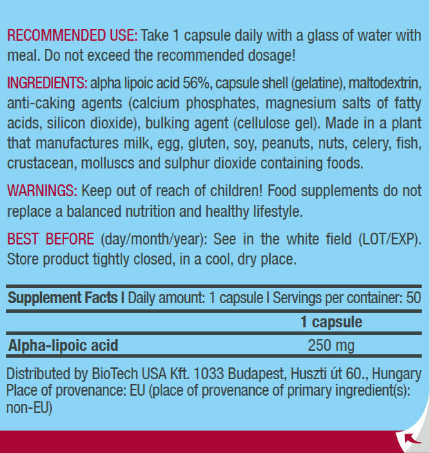 ALA (ácido alfa lipóico) - 50 Cápsulas Biotech USA 3/5