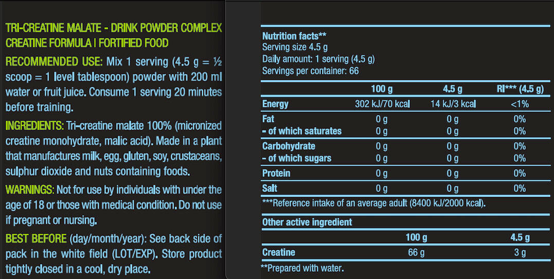 BioTechUSA Tri-Creatine Malate 300 gr - Aumenta el Rendimiento Físico 3/4