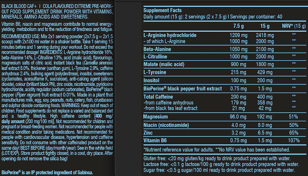Pre-workout - Black Blood CAF+ - Cola 300g 3/3