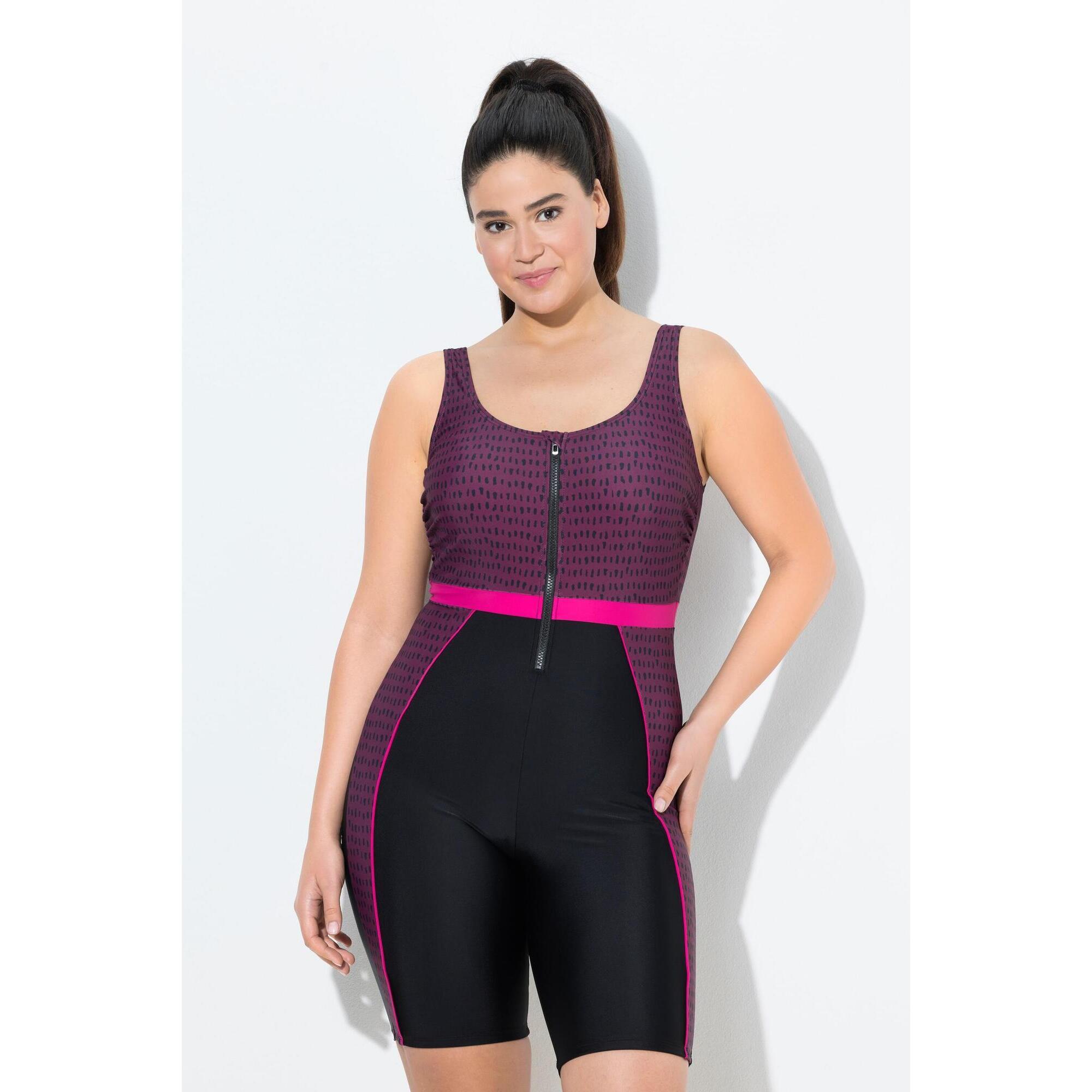 Ulla Popken - Femme Combinaison De Bain Short Long. Fermeture Zippée. Sans Bonnets Souples - Maillot De Bain 1 Pièce - Noir - 48 Xl - Decathlon