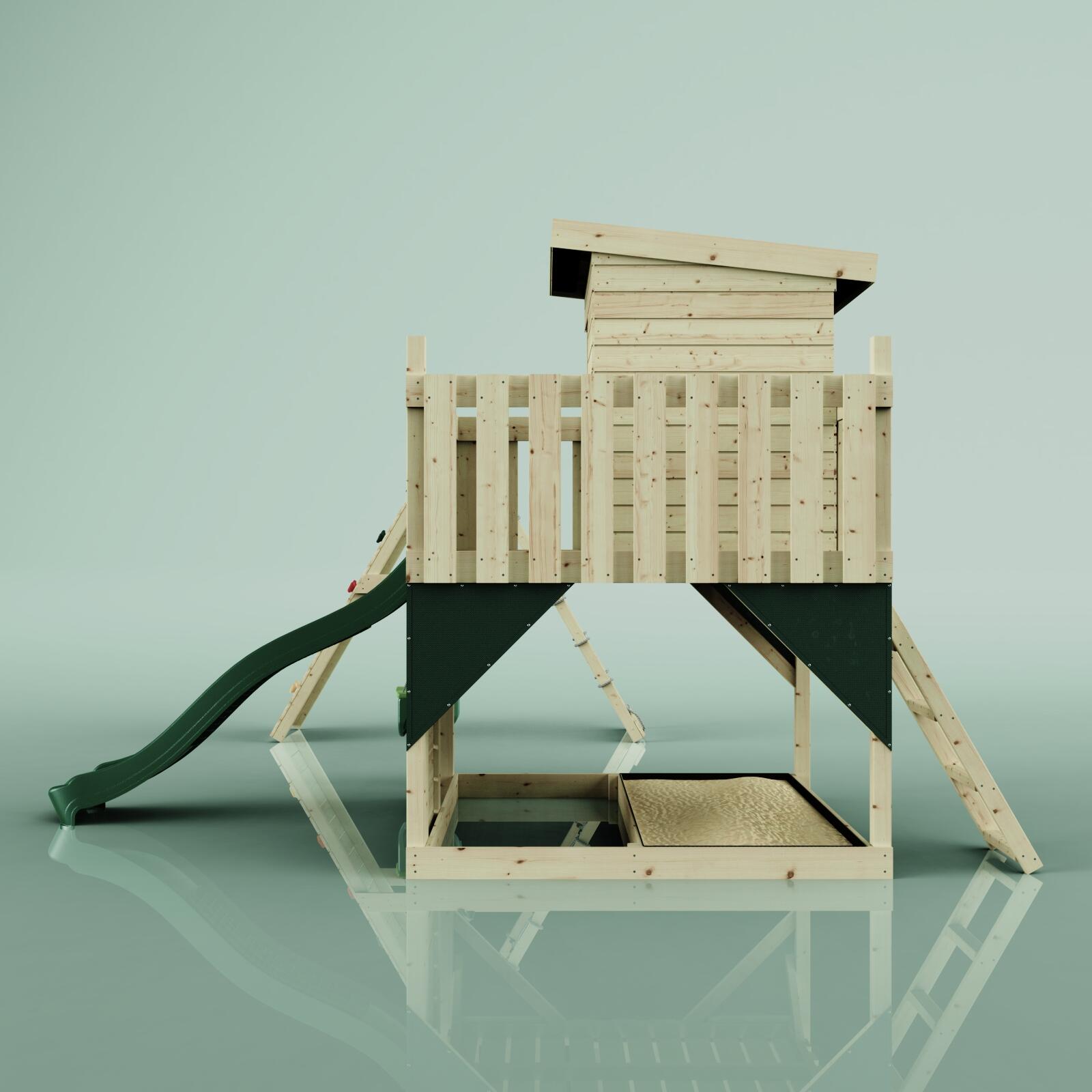 Spielturm Frida mit Babyschaukel in Dunkelgrün - 414 × 468 × 261 cm 3/6