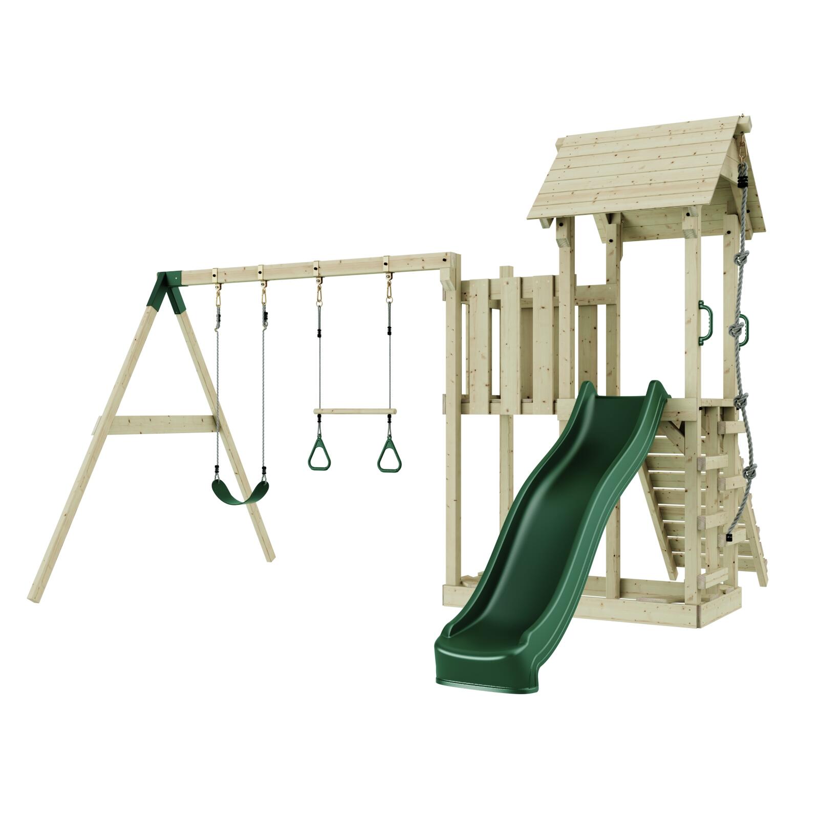 Spielturm Uppsala mit Trapezstange in Dunkelgrün - 357 × 361 × 273 cm 3/5