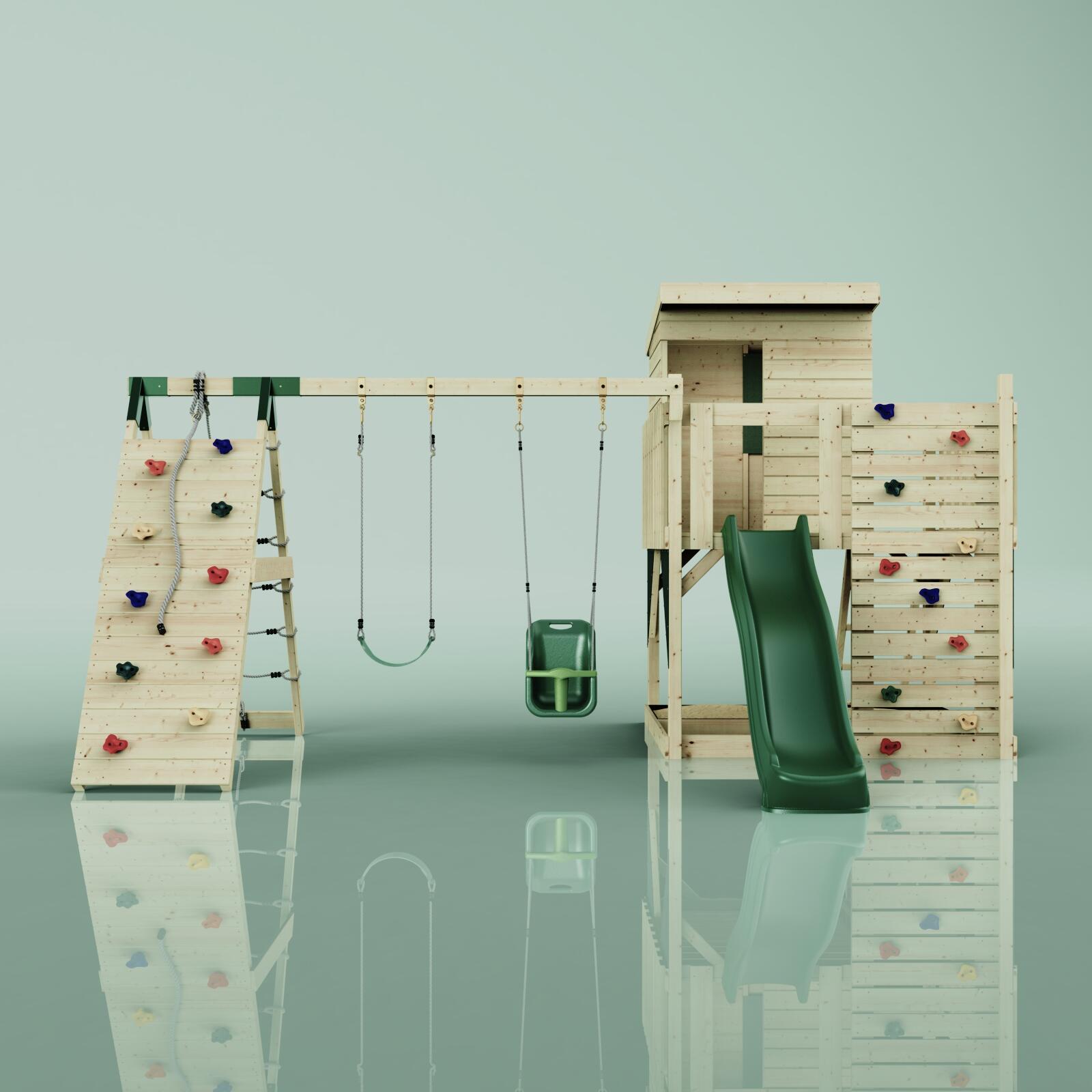 Spielturm Frida mit Babyschaukel in Dunkelgrün - 414 × 468 × 261 cm 2/6