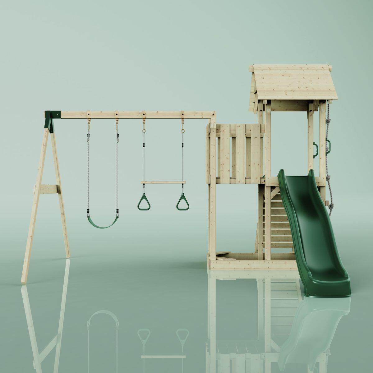 Spielturm Uppsala mit Trapezstange in Dunkelgrün - 357 × 361 × 273 cm 2/5