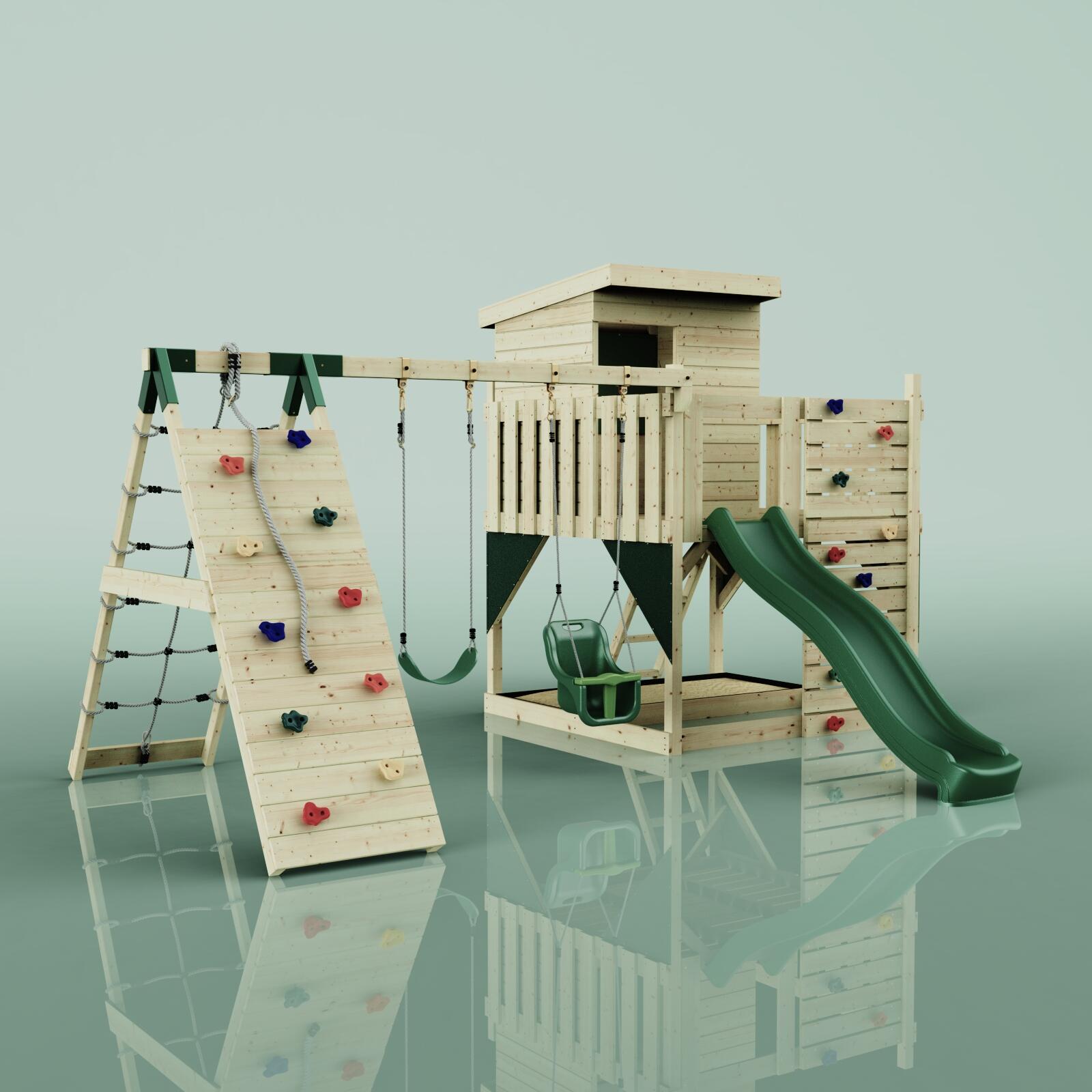 Spielturm Frida mit Babyschaukel in Dunkelgrün - 414 × 468 × 261 cm 6/6
