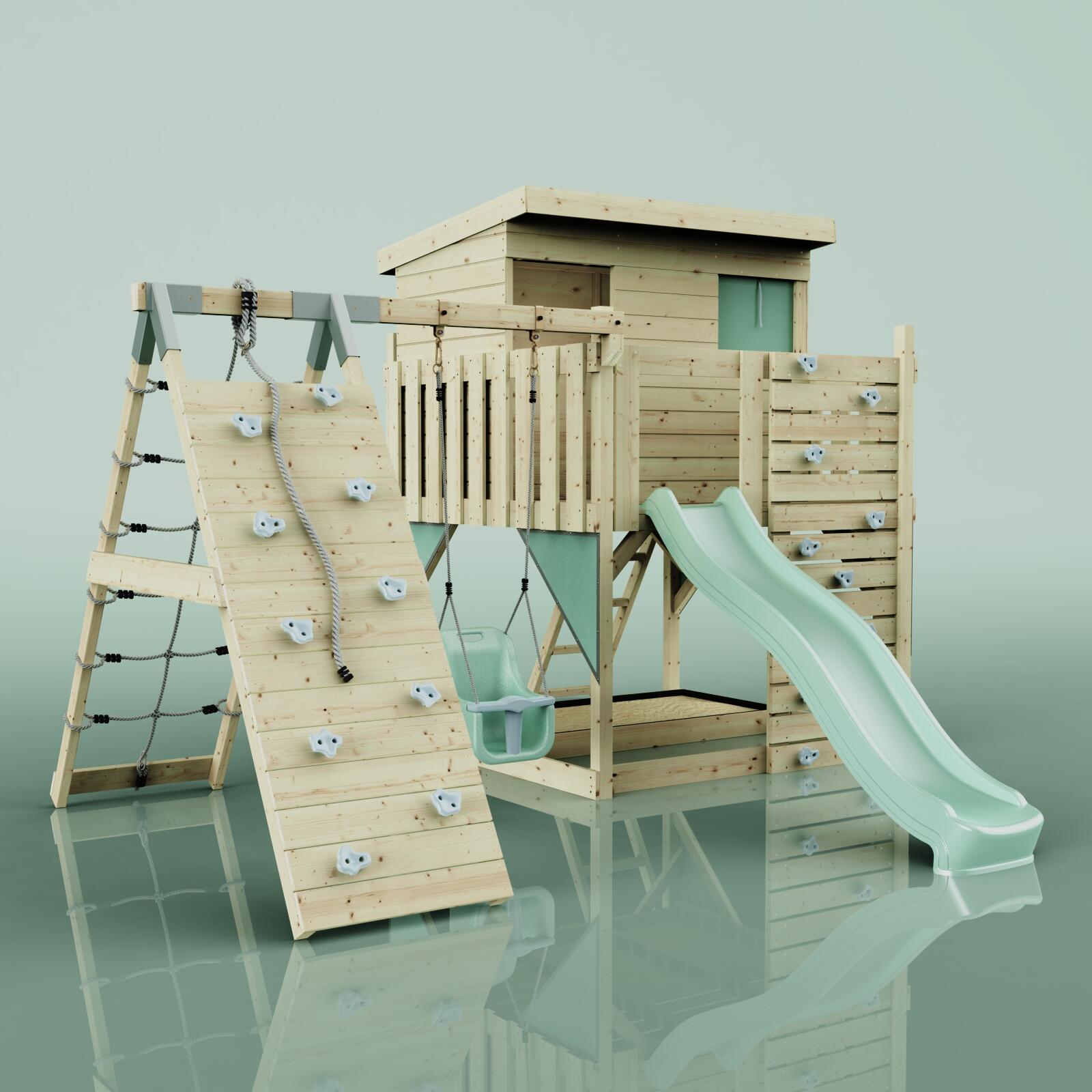 Spielturm Emil mit Babyschaukel in Mintgrün - 415 × 396 × 260 cm 6/6