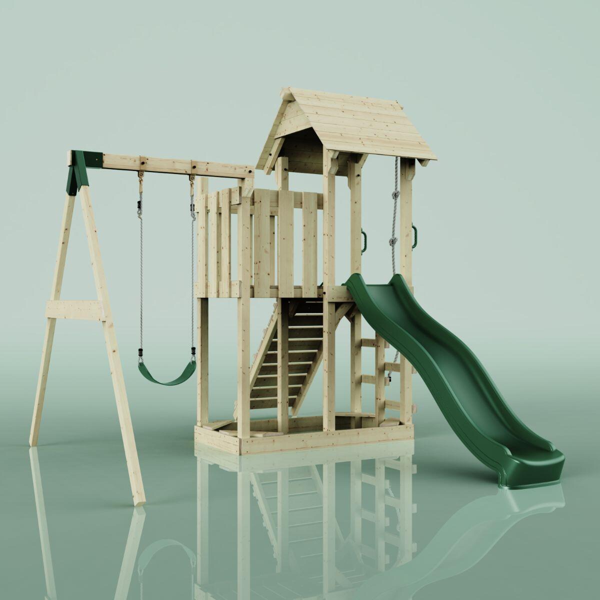 Spielturm Bergen mit Kinderschaukel in Dunkelgrün - 357 × 271 × 273 cm 3/5