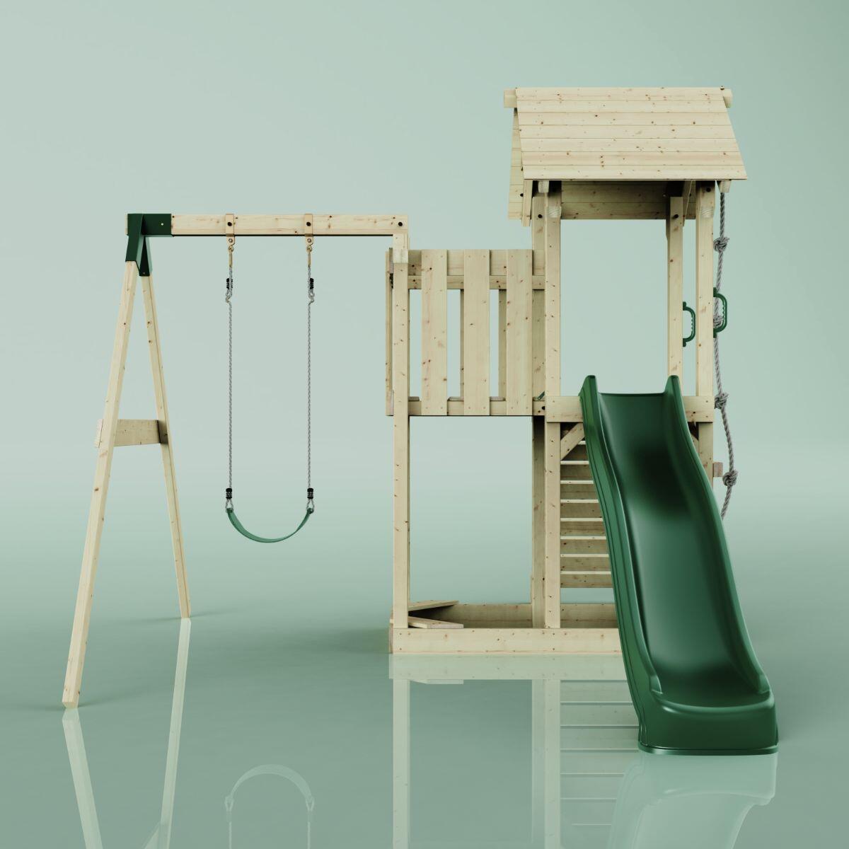 Spielturm Bergen mit Kinderschaukel in Dunkelgrün - 357 × 271 × 273 cm 2/5