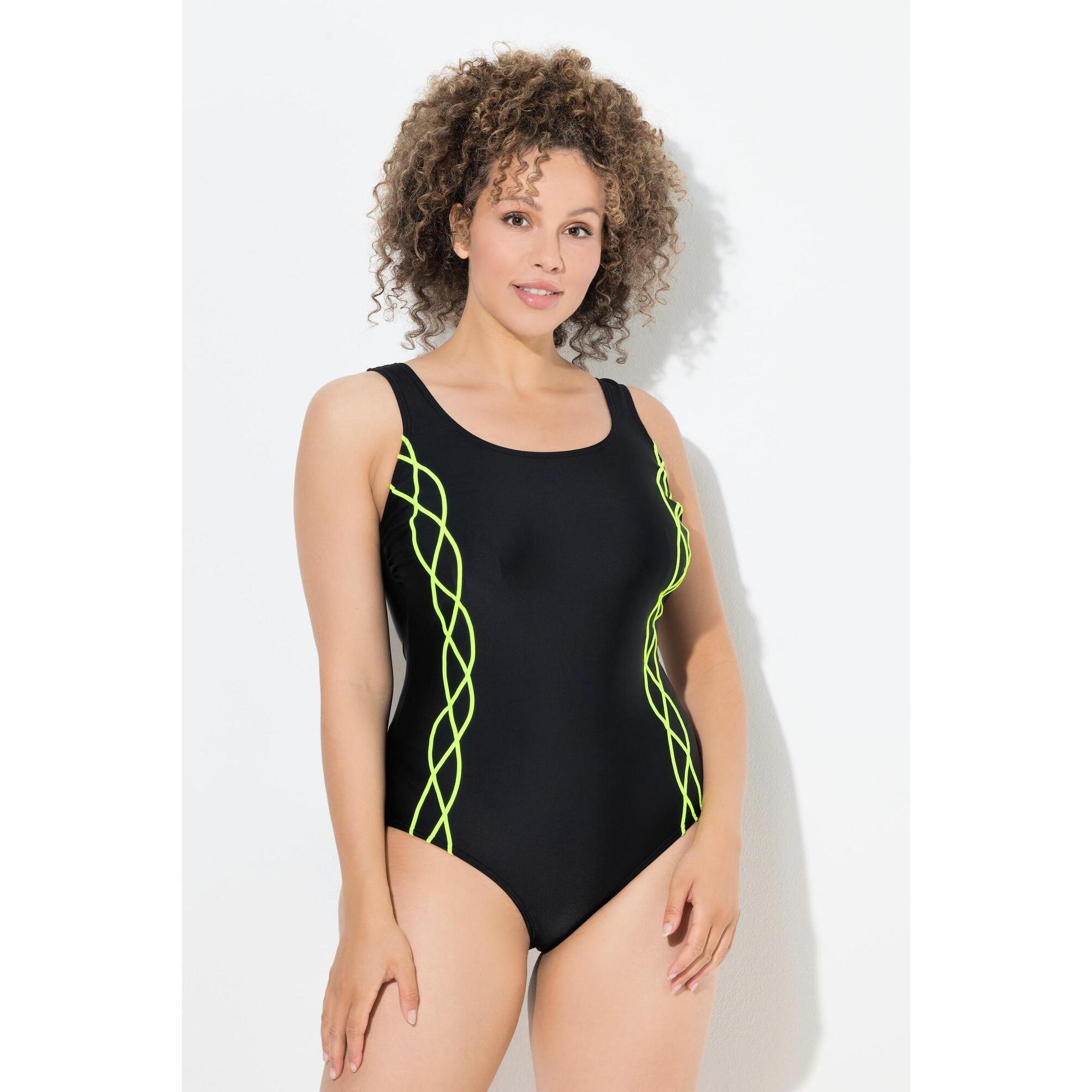 Ulla Popken - Femme Maillot De Bain Sans Bonnets Souples Décolleté Rond Et Passepoil - Maillot De Bain 1 Pièce - Noir - 52 2xl - Decathlon
