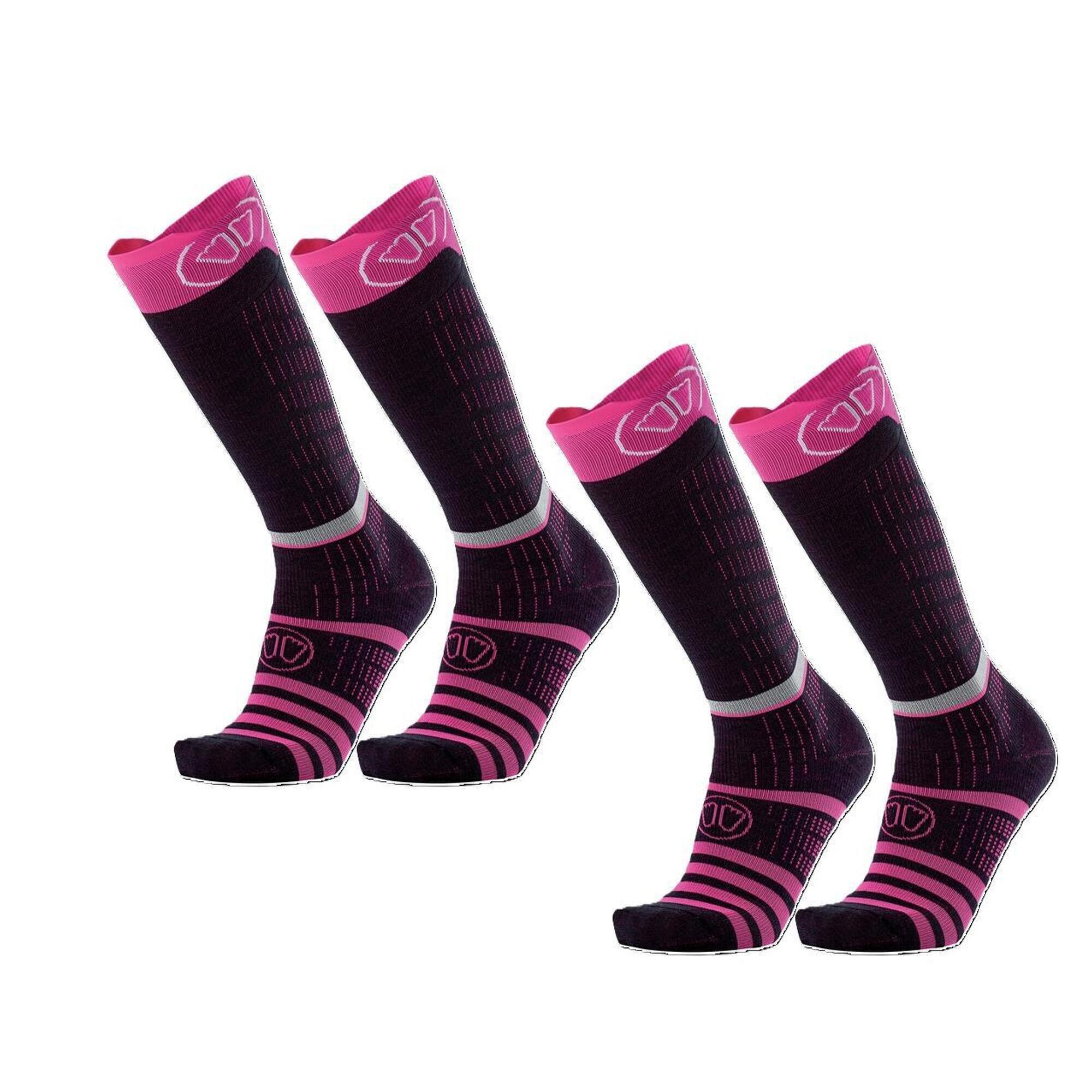 Sidas - Chaussette De Ski Haute Définition En Laine Mérino - Lot De 2 Paires - Chaussettes - Noir|rose - 35/38 - Decathlon