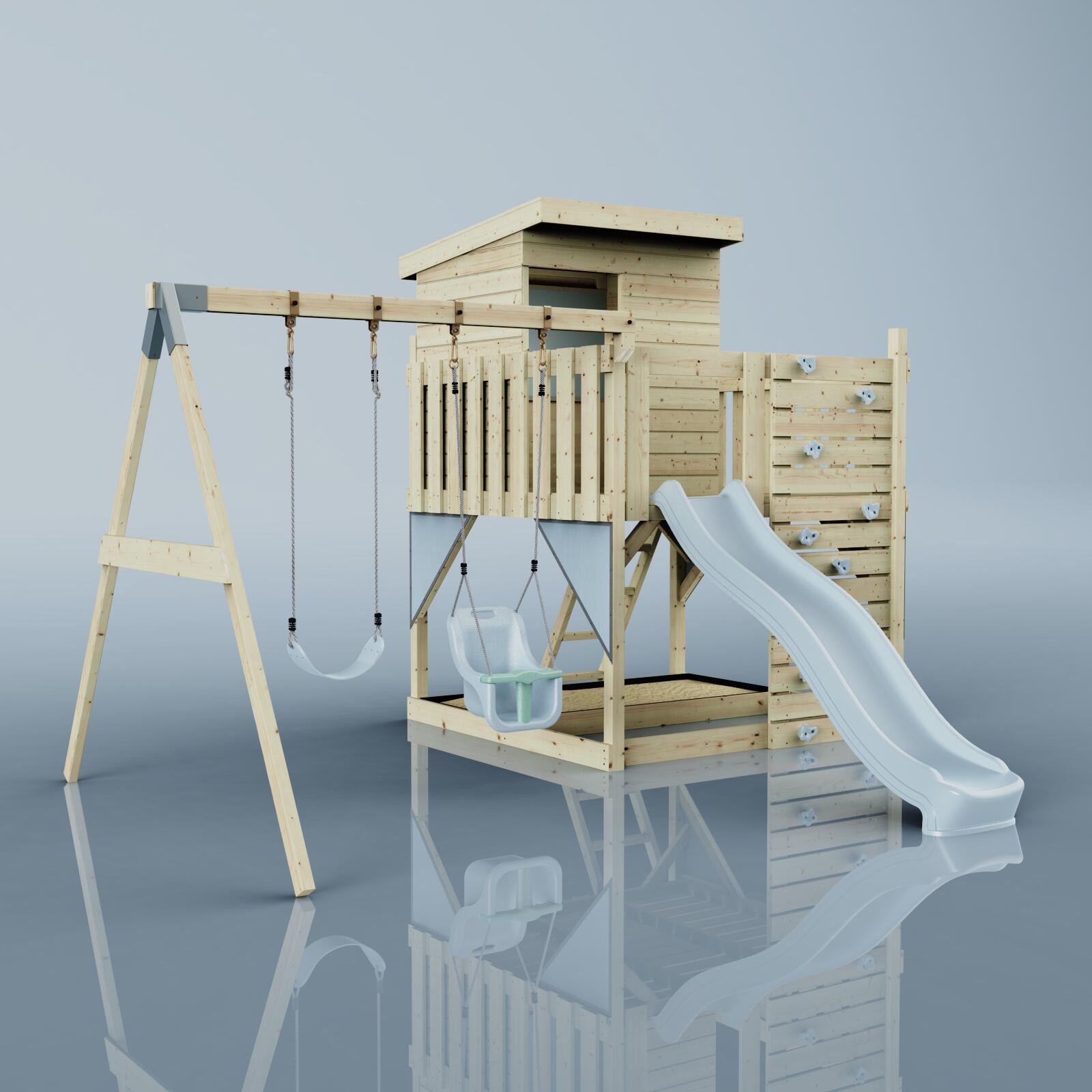 Spielturm Björn mit Babyschaukel in Eisblau - 415 × 396 × 261 cm 6/6
