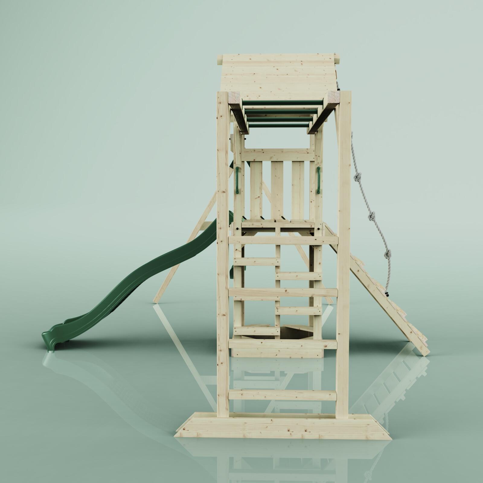 Spielturm Örebro mit Kinderschaukel in Dunkelgrün - 358 × 491 × 275 cm 3/6