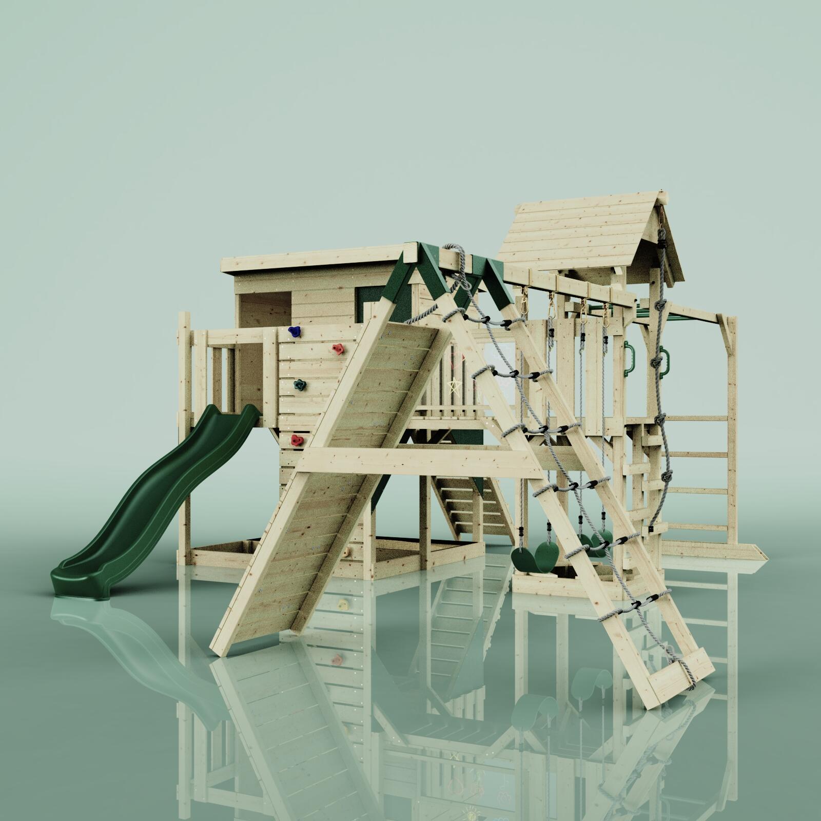 Spielturm Malin mit Kinderschaukel in Dunkelgrün - 503 × 562 × 274 cm 5/5