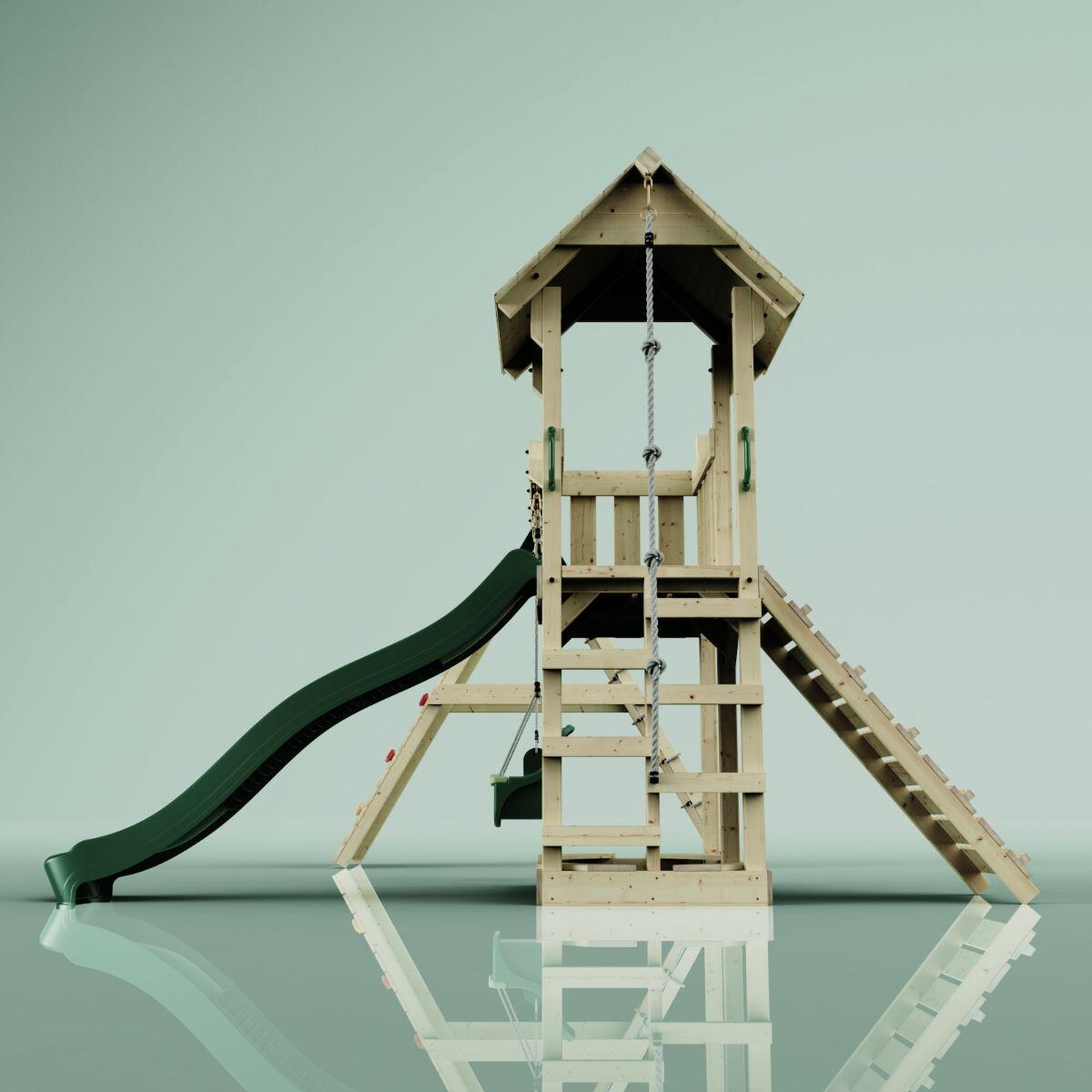 Spielturm Roskilde mit Babyschaukel in Dunkelgrün - 357 × 451 × 274 cm 3/5