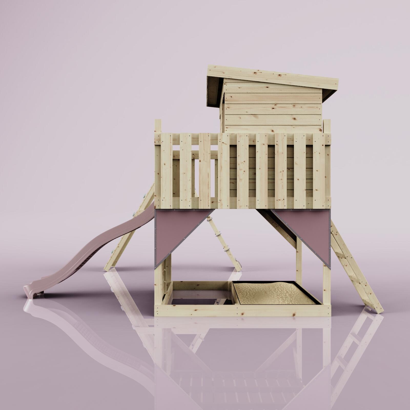 Spielturm Aksel mit Trapezstange in Altrosa - 415 × 469 × 261 cm 3/6