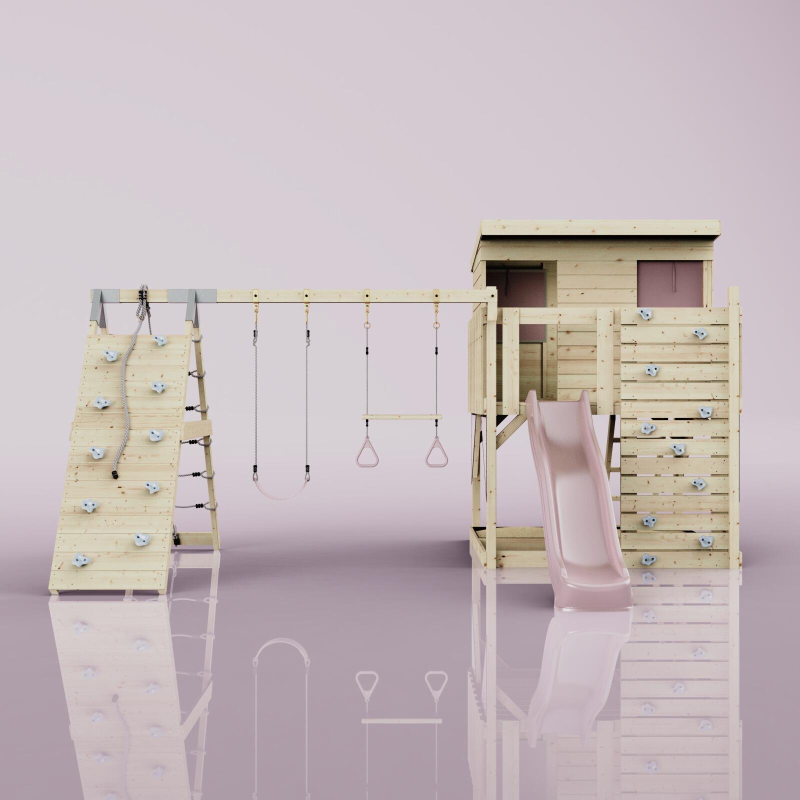Spielturm Aksel mit Trapezstange in Altrosa - 415 × 469 × 261 cm 2/6