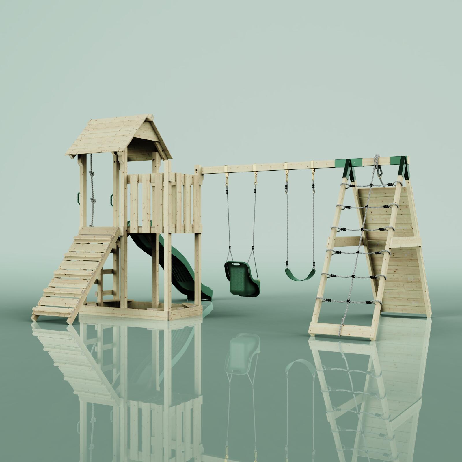 Spielturm Roskilde mit Babyschaukel in Dunkelgrün - 357 × 451 × 274 cm 5/5