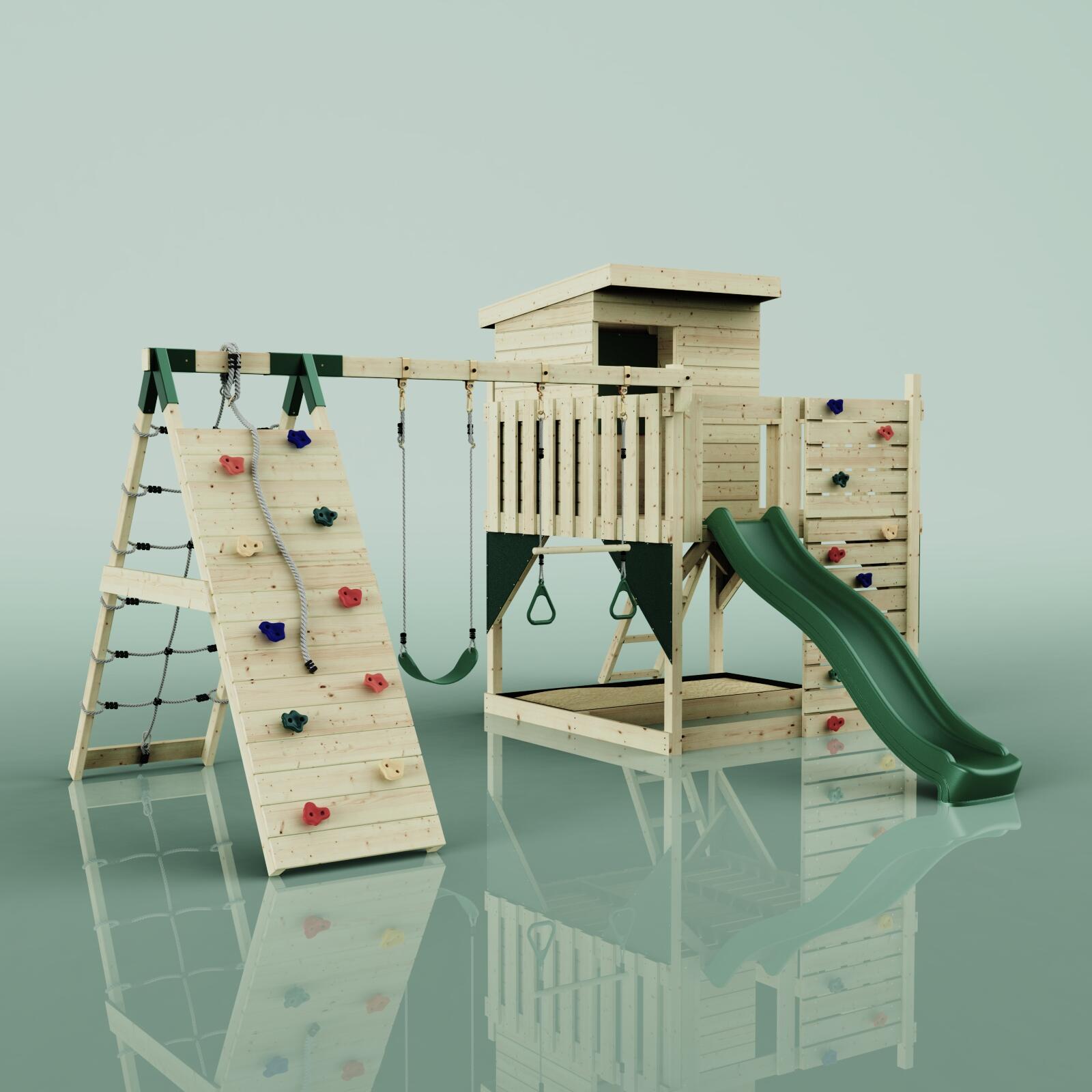 Spielturm Frida mit Trapezstange in Dunkelgrün - 414 × 468 × 261 cm 6/6