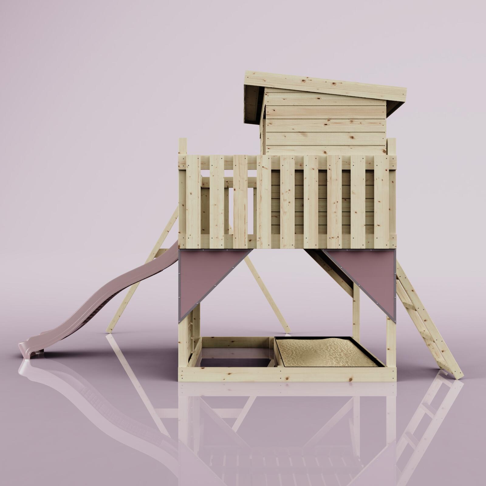 Spielturm Tjorven mit Kinderschaukel in Altrosa - 415 × 306 × 260 cm 3/6